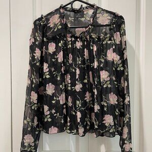 ULLA JOHNSON Silk Dahlia Noir Blouse Top 4 Small Black Floral Roses